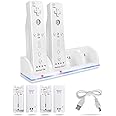 NATNO 4-in-1 Charging Station for Wii&Wii U Remote Controller,Charger with 4 Rechargeable Battery Packs (4 Port Charging Station+4 pcs 2800mAh Replacement Batteries+USB Cable),Remote Not Included