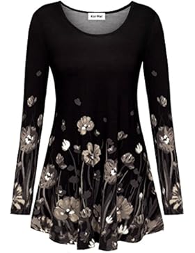 KorMei Damen Swing A-Linie Asymmetrisch Tie-Dye Stretch Langarmshirt Hemd Tunika