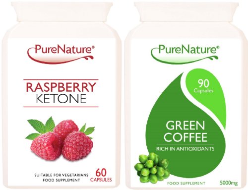 Raspberry Ketones + Green Coffee Bean Extracts 150 Pure Premium Quality Vegetarian Capsules SUPER SAVER DEAL + FREE UK DELIVERY