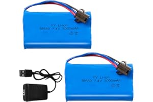 ADDLIVE 7.4 V Li-ion Battery, 2 Pcs Rechargeable Lithium Lonen Batterien, 7.4V 3000-mAh Lithium-Ionen Akku with Deans T Plug, 1 Chargers, Li-Ionen-Akku für RC Fahrzeuge,Panzer,Auto,Roboter,Stunt Car