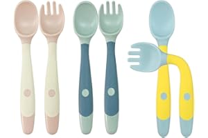 GOBFAR Cucharas y Tenedores para Bebés de Silicona, 6 Piezas Cucharas y Tenedores para Bebés, Cubiertos De Cuchara Y Tenedor De, Utilizados Para El Entrenamiento De Alimentación Infantil, Fácil De Sostener