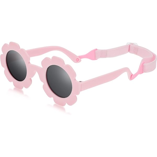 Lunettes De Soleil Bébé 0-24 Mois - PIKACOOL | Protection UV 100% | Monture Flexible | Sangle Réglable | Rose