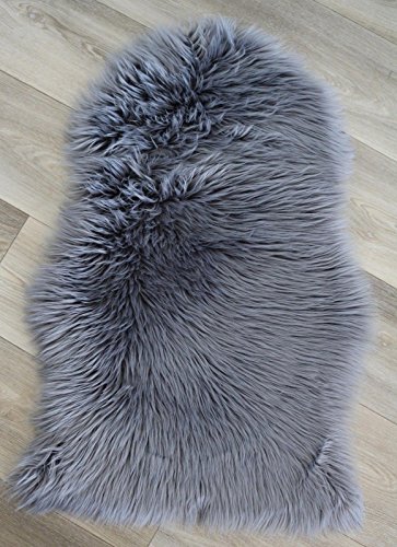 Schaffell Teppich Imitat Kunstfell ca. 55×80 cm versch. Farben mit Ökoteks 100 (dunkelgrau) - 2