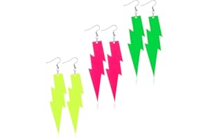 TELOOCO 3 Paires Boucles d'Oreilles Néon pour Filles Boucles d'Oreilles Éclair de Fête Rétro Années 80 90 Boucles d'Oreilles Néon Acrylique Pendantes Éclair Bijoux pour Femmes Noël d'Halloween Fête