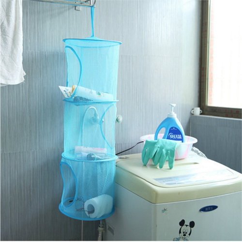 LIVEHITOP 3 Stück Set Mesh Hängender Speicher Korb, 3 Tier Zusammenklappbare Network Storage Raum speichern Beutel Organisator für Kleine Kleidung (Blau, Grün, Gelb) - 6