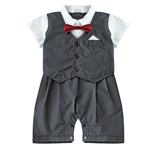 EFE Infant Toddler Baby Boys Gentleman Bowtie Romper Suit Wedding Christening Tuxedo Party Outfits Black 18-24 Months