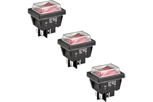 Heschen Wysokoprądowy przełącznik kołyskowy, 30A 250VAC, ON-OFF 2-pozycyjny, DPST, 4 zaciski, czerwone światło, T125, z wodoodporną pokrywą (3, czerwony)