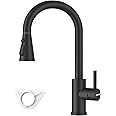 DAYONE Matte Black Kitchen Mixer Tap with Pull Out Spray, Swan Neck SUS304 Stainless Steel Single Lever Sink Taps Mixer, 360° Swivel High Arc Black Tap with 3 Spray Modes, UK 1/2'' Kitchen Faucet