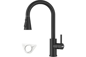DAYONE Matte Black Kitchen Mixer Tap with Pull Out Spray, Swan Neck SUS304 Stainless Steel Single Lever Sink Taps Mixer, 360° Swivel High Arc Black Tap with 3 Spray Modes, UK 1/2'' Kitchen Faucet