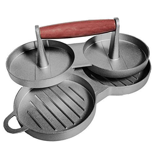 Doppel Hamburgerpresse Set Hamburger Maker Form 2 tlg. mit Holz Griff aus Aluminum Antihaft BBQ - 5
