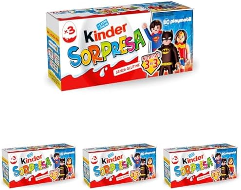 Kinder Sorpresa - Set di 12 Uova di Cioccolato al Latte con Sorpresa, Ogni Uovo Contiene un Gioco Unico, Senza Glutine, Snack Dolce Ottimo per Merenda, Confezione da 60 gr