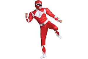 Disguise Disfraz Power Ranger Rojo Adulto, Disfraz Power Ranger Adulto, Disfraz Superheroe Adulto Hombre, Disfraz Cosplay Hombre, Disfraz Carnaval Adulto Tallas XL,XXL