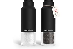 LARS NYSØM Juego de Molinillo de Sal y Pimienta de Acero Inoxidable con Molinillo Ajustable I Diseño de Botella Juego de Molinera de Especias Manual (Carbon Black)
