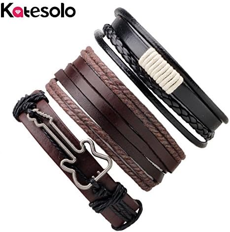3pcs/Set Guitar Bracelets Bangles Mens leather bracelets 2017 Pulseira Masculina