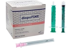 WELLNESS & CARE 100uds desechables de diferentes tamaños: 16G/ 21G/ 23G/ 26G/ 30G y 2 tubos de relleno de 3 - 5ml. Embalaje individual y estirilizado. Adecuadas para rellenar líquidos, ganado e industria. (18G)