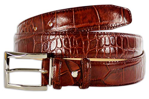 Pasquale Cutarelli Mens Crocodile Pattern Italian Leather Belt (7167) Burgundy 36 inches