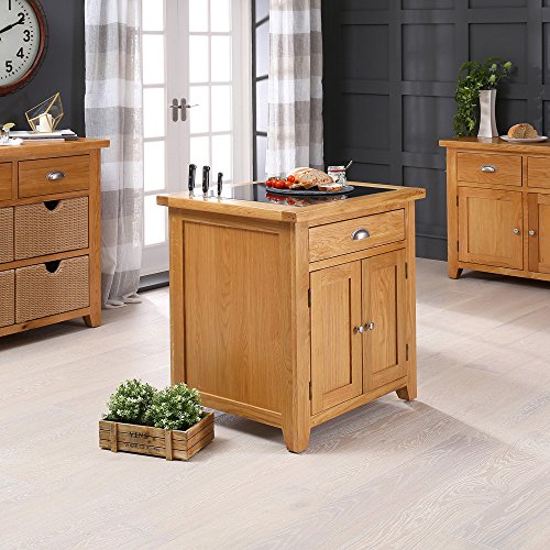 The Furniture Market Cheshire Oak Small Kitchen Island Granite Butchers Block - Image 10