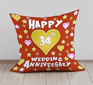 DreamVio Happy 34th Anniversary Cushion, Gift Cushion for Husband, Wife,Couples, Friends on Birthdays & Anniversaries Color : Brown (12 x 12 inch)