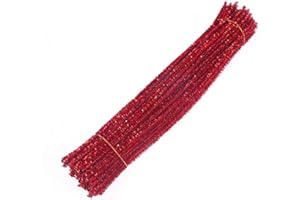 Egurs 100 Stück Glitzer Pfeifenreiniger Bunte Pfeifenputzer für Kinder zum Basteln Farbig Dekor für DIY Handwerk Dekorationen 30cm Rot