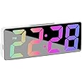 Beauenty Mirror Surface Digital Alarm Clock with LED Nightlight, 12/24 H Big Digits Wall Mounted Desktop Table Clock for Home Living Room (White)