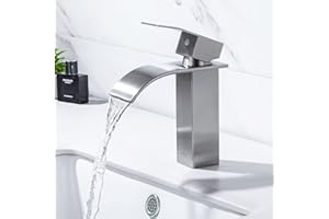 ONECE Grifo Lavabo en Cascada, Grifo de Lavabo Monomando, Grifos Mezclador de Baño de Acero Inoxidable 304, Diseño Elegante, Función Frío y Caliente, Superficie Cepillado Antihuellas