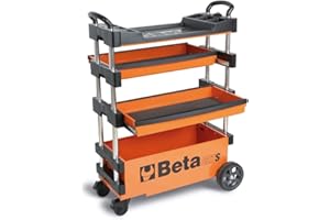 Beta C27S Werkzeugwagen, Werkbank klappbar (Werkzeugschrank mit Schubladen, 2 starre & 2 lenkbare Räder, inkl. 2 Schubladen, mit Zentralverriegelung, Größe: 990 390 700 mm), Orange/Schwarz