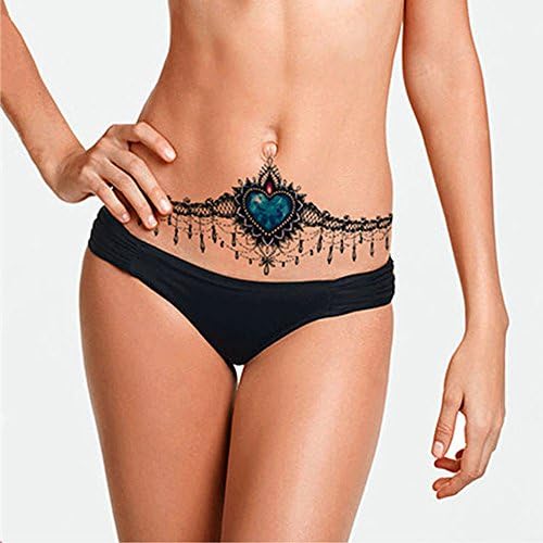 Deardeer Temporary Tattoo Sexy Tattoo Beauty Jewelry Design Body Art for Women Chest,Belly,Back,Waist Water Transfer 20 x 15cm (Lace Design with Heart-shaped Sapphire)