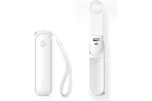 JISULIFE Handheld Fan, 3 IN 1 Mini Hand Fan, Portable USB Rechargeable Small Pocket Fan, Battery Operated Fan [14-21 Working Hours] with Power Bank, Flashlight Feature for Women,Travel-White