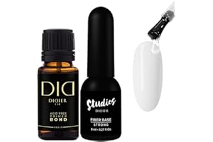 DIDIER LAB DIDER LAB Premium Acid Free Bond Nail Primer for Gel Nails 15ml - Clear Fiber Nail Base Coat Gel Polish Strong 8ml - Nail Prep Kit for LED UV Gel Nail Polish - Long-Lasting Nail Gel Polish Solution