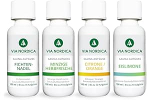 VIA NORDICA Saunaaufguss Set [AtemFrei-Komplex Formel] Saunadüfte & ätherische Öle - Tolles Saunaaufguss Probierset, Saunaöl Saunaduft Sauna-Zubehör Wellness Aufguss Duftöl - Set Saunaspass