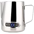Milk Frothing Pitcher 600ml with Thermometer Espresso Steaming Frothing Cup with Internal Measurement Perfect for Espresso Machines and Latte Cappuccino Art, Coffee Fest Family office Commercia