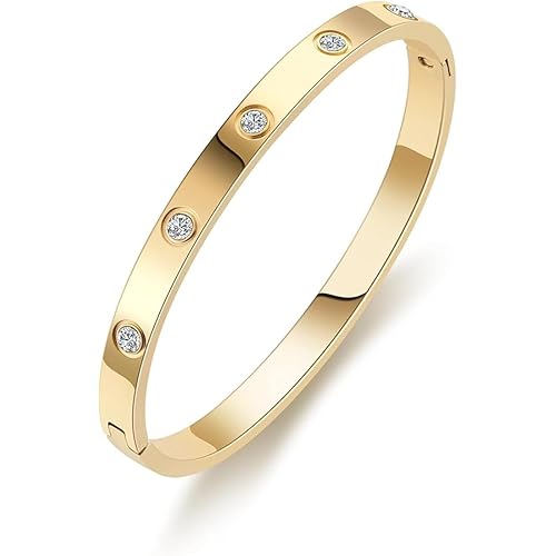 Shining Diva Fashion 18K Gold Plated Stainless Steel Openable Crystal Bracelet | Cuff Bangle | Friendship Couple Wedding Gifts for Mother Sister Wife Girlfriend | Anti Tarnish Jewellery