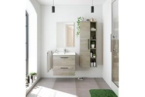 CAESAROO Mobile bagno sospeso 60 cm Rovere con lavabo e specchio - Rovere chiaro, Standard