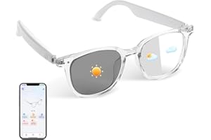 TULBEYS Bluetooth Smart Brille für Frauen, AI Übersetzungsbrille unterstützt über 160 Sprachen, eingebaute Mikrofonlautsprecher, Farbwechselgläser, transparenter Rahmen mit polarisiertem UV-Schutz für Reisen