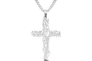 Flongo Collana con Ciondolo Croce,Collana Grande da Uomo Donna,Collana Catena Lunga,Croce con Albero/Infinito,Regalo per Natale Pasqua