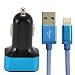 Produktbild Innovatives Auto Ladeset mit 3 USB KFZ-Adapter blau / schwarz & stylischem 3 Meter Textil Ladekabel blau Daten Kabel 8 Pin für iPhone 5, 5S, 6, 6 Plus, iPad Mini, 2, 3, iPad Air, 2, iPod Touch, Nano - IOS8 - von OKCS
