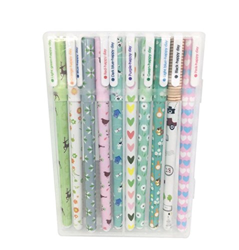 Leisial 10 Unidades Bolígrafos de Tinta Gel de Creativas Lindo Kawaii Papelería Subrayadores de Colores (1)