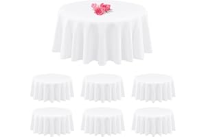 YMHPRIDE 6 paquets de nappes rondes en polyester blanc 229 cm nappe circulaire résistante aux taches et aux plis lavables pour mariage, fêtes, banquet, table de buffet, vacances, tables de dîner décorer