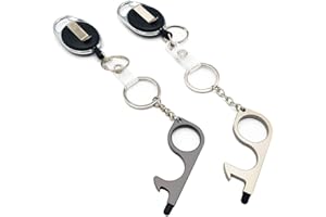 LECHENGJIA Lot de 2 ouvre-porte sans contact avec clé sans contact avec mousqueton rétractable, sans contact, pour poignée de porte publique extérieure, écran tactile (Noir)