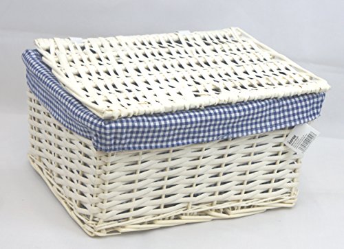 Arpan Set of 3 Lidded Wicker Storage Xmas Hamper Basket With blue Gingham Lining by ARPAN - 4