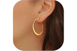 PROSTEEL Boucle d'Oreille Femme Créole 30mm/40mm/60mm/80mm Boucle d'Oreille Anneau Plat en Acier Inoxydable/Plaqué Or/Noir