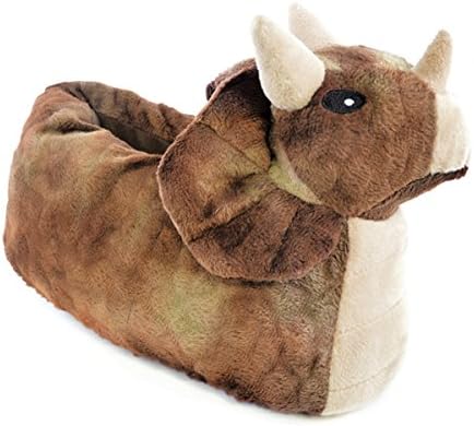 Childrens/Kids Footwear 3D Dinosaur Slippers, Triceratops Or Pterodactyl with Pin Dot Sole, Various Sizes