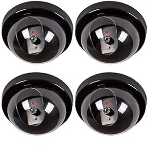 Prifix 4 Pcs Dummy CCTV Dome Camera with Blinking Red LED Light for Home Or Office Security Camera