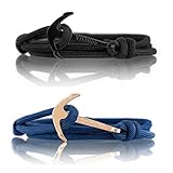 Set für SIE & IHN 2 Stück aus Nylon Vikings Anker-Armband (Blau Schwarz Gold)