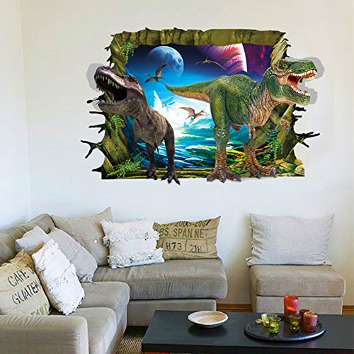 3D Dinosaurs World Jurassic Park Living Room Bedroom Removable Home Decoration Decal Decor Wall Sticker Cartoon Boys Teens Kids Children Room Wall Decor