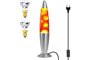 Luxvista dekorative Lava-Lampe in rot und gelb, mit 2 x E14 R39 25W Lavalampe, EU-Stecker mit Schalter