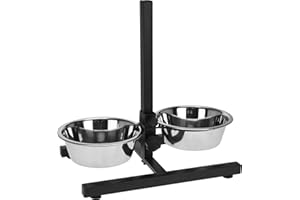 Envenzo Stazione di alimentazione regolabile per animali domestici con 2 ciotole in acciaio inox, mangiatoia rialzata per cani e gatti con supporto antiscivolo, piedini in gomma, facile da pulire