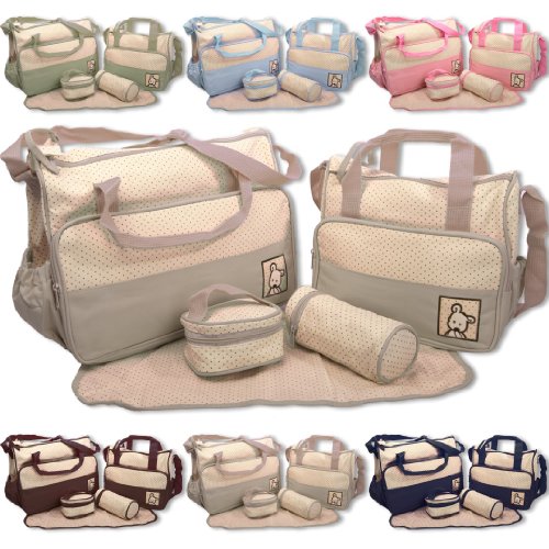 5pcs Baby Nappy Changing Diaper Bag SET & 1pcs Special Bag Organiser by BabyHugs - 6PCS in total (Khaki Green)