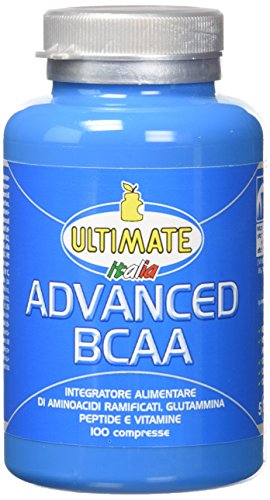 Advanced BCAA - Formula Avanzata  - Aminoacidi Ramificati Nel Rapporto 4:1:1 - Leucina, Isoleucina, Valina, Glutammina Peptide, Vitamina B6  - Maggiore Assimilazione - 100 Compresse - Ultimate Italia