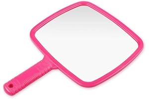 Leeven Handheld Mirror for Shaving Make Up Hair Cutting Daily Use Professional Anti-slip Handle Plastic Mirrors for Men and Woman Salon Barbers (1-Pack Pink)